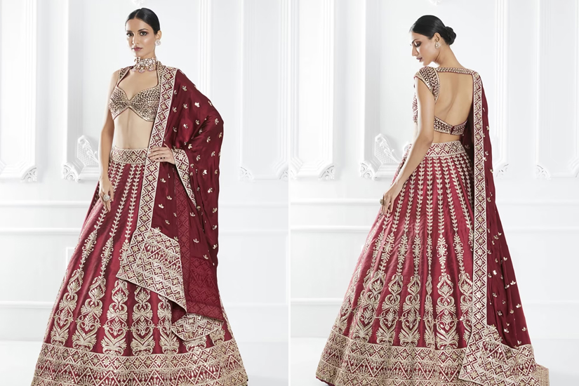 Wine Embroidered Lehenga