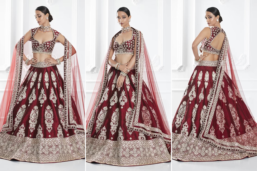 Maroon Embroidered Lehenga