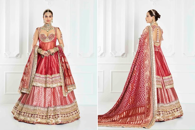 Red Brocade Lehenga