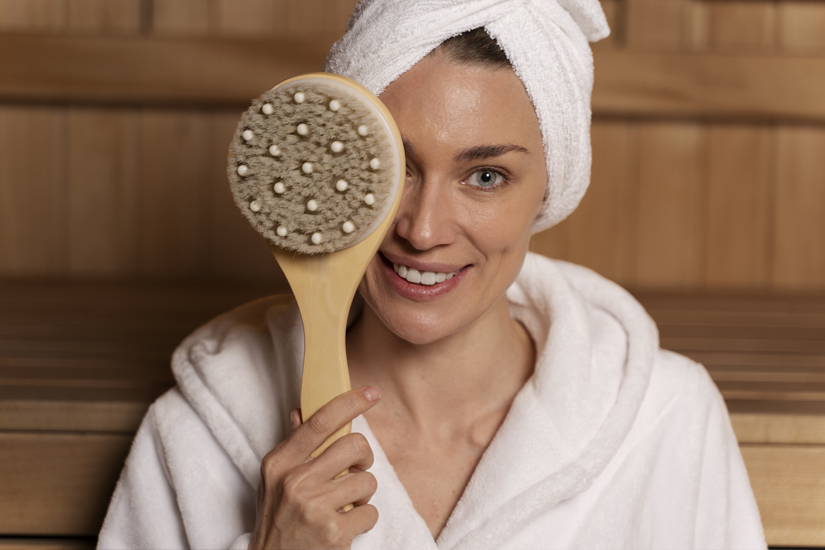 woman relaxing in the sauna