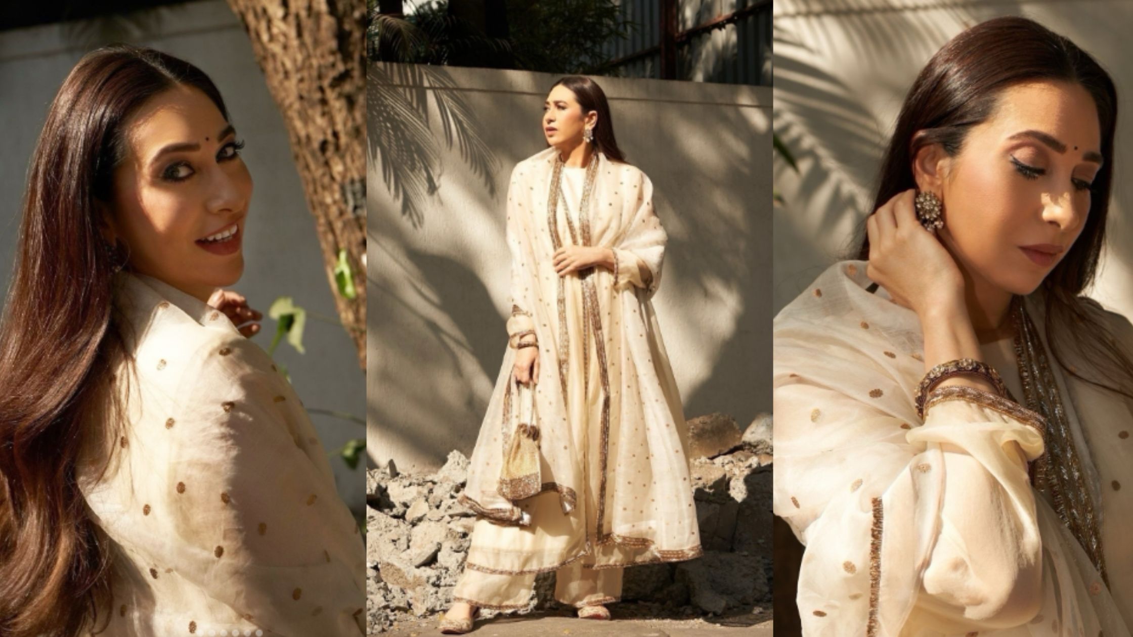 Karisma's stunning white silk organza suit 